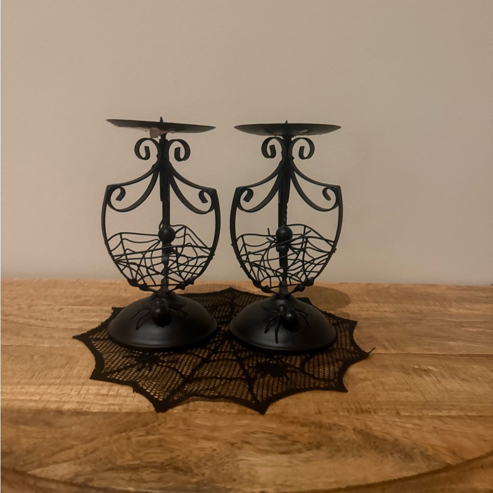 Elegant Black Spider Web Candle Holders
